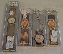 4 ex-shop stock boxed Swatch Pop watches (one with broken box).