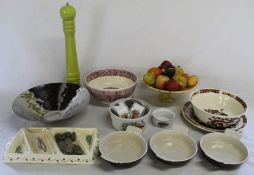 Mixed lot of ceramics - le crueset kitchenalia, alabaster fruit stand, wedgewood dish and coins