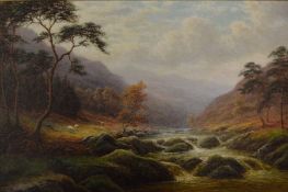 Oil on canvas landscape by William Mellor 1851-1931 'Mountain Stream Nr Capel Curig, North Wales'