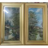Pair of gilt framed and glazed landscaped oil paintings 38.5 cm x 69 cm (size including frame)