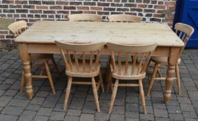 Pine table with 6 chairs L 183 cm D 90 cm H 77 cm