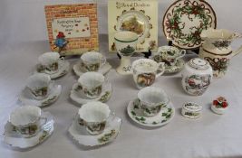 Selection of Christmas themed china including Victorian holly & Christmas rose cups and saucers,