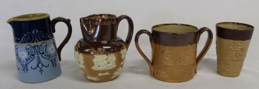 Doulton Lambeth harvest jug, loving cup, beaker & Lovatt jug