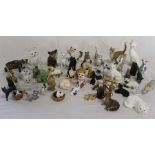 Mixed selection of ornamental cats - porcelain, china, brass
