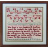 Framed Victorian sampler by Alice Annie Thompson dated 1877 44 cm x 41 cm (size including frame)