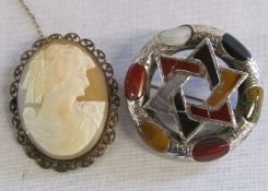 Victorian silver and agate Star of David brooch & cameo brooch