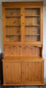 Large pine display dresser Ht 231cm L 115cm D 43cm