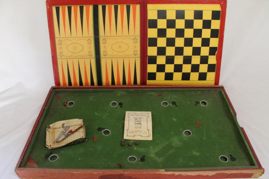 Dolls house with tin front with furniture - East Light Golf game car track and selection mixed cars - Image 2 of 10