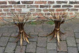 Pair of wheatsheaf coffee tables with circular glass tops in the style of Maison Bagues (1950 -