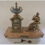 Ornate figural French mantel clock on a marble plinth L 51 cm D 21 cm H 47 cm