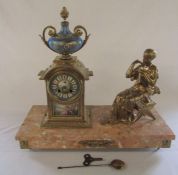 Ornate figural French mantel clock on a marble plinth L 51 cm D 21 cm H 47 cm