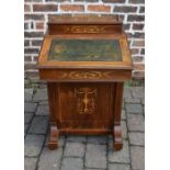 Late Victorian Davenport desk in rosewood with marquetry decoration, raised gallery top & birds