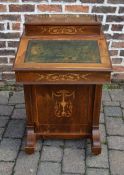 Late Victorian Davenport desk in rosewood with marquetry decoration, raised gallery top & birds