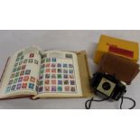 World stamp album & Kodak Brownie 127 camera with box & case