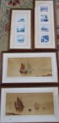 Pair of framed watercolours of ships at sea signed J Russell 1903 60 cm x 36 cm (size including
