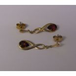 Pair of 9ct gold garnet set earrings H 23 mm weight 0.8 g