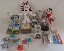 Collection of London 2012 Olympic memorabilia inc soft toys, dvd, snow globe, pencils, mugs etc