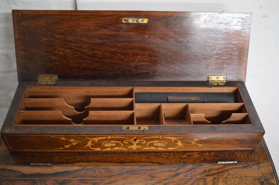 Late Victorian Davenport desk in rosewood with marquetry decoration, raised gallery top & birds - Image 4 of 5