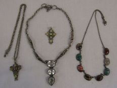 3 silver gemstone necklaces and a silver opal pendant, total weight 3.68 ozt