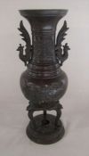 Chinese bronze vase decorated with flowers and dragon H 35 cm