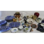 2 boxes of various ceramics including Fenton Olde Foley & Staffordshire tyg (af)