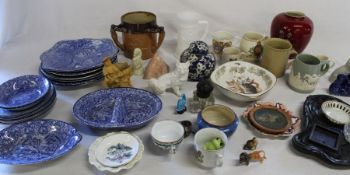 2 boxes of various ceramics including Fenton Olde Foley & Staffordshire tyg (af)