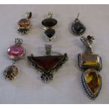 6 silver gemstone pendants (largest H 7.5 cm) total weight 3.54 ozt