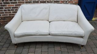 Cream three seater sofa on turned legs, herringbone design L 198 cm