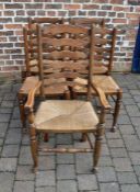 5 ladder back rush seated dining chairs inc one carver