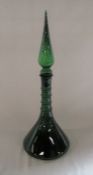 Large green glass apothecary bottle with stopper H 58.5 cm