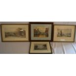 3 framed watercolours of a landscape, townscape with a river & a seascape with a 19th century