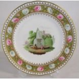 Early 19th century hand painted cabinet plate possibly Swansea / Nangarw with rose border and
