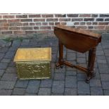 Octagonal occasional table and a brass coal box