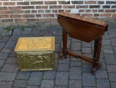 Octagonal occasional table and a brass coal box