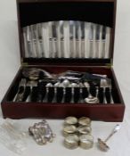 Part canteen of silver plated cutlery and additional items including napkin rings