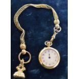 AMENDED DESCRIPTION Small gold fob watch marked 18K missing minute hand, total weight 27.4 g with