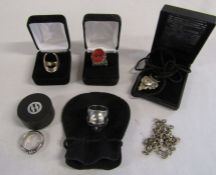 Collection of silver and white metal rings and pendants inc Panzer Meyer SS honour ring size T,