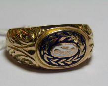 Gents (tested as) 15ct gold signet ring with enamelled panel - total weight 8.42g - size U