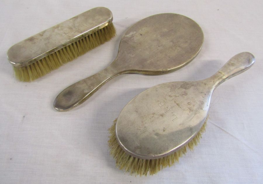 Silver backed dressing table set - Engraved L.I.B - Z Barraclough and Sons Goldsmiths Leeds