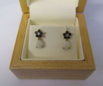 Pair of 9ct gold sapphire, diamond and opal earrings H 13 mm weight 1.2 g