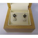 Pair of 9ct gold sapphire, diamond and opal earrings H 13 mm weight 1.2 g