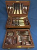 Part silver boxed half canteen of mixed cutlery - consisting of carving set, 6 table knives, 6