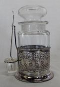 Cut glass pickle jar in silver mount with associated fork Birmingham 1930