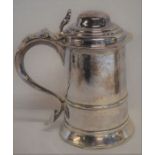 George III silver lidded tankard London 1768 maker W & J Pried Ht 19.5cm 23.3ozt