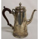 Georgian style silver coffee pot with wooden handle, London 1970, maker Harrods Ltd, inscribed on