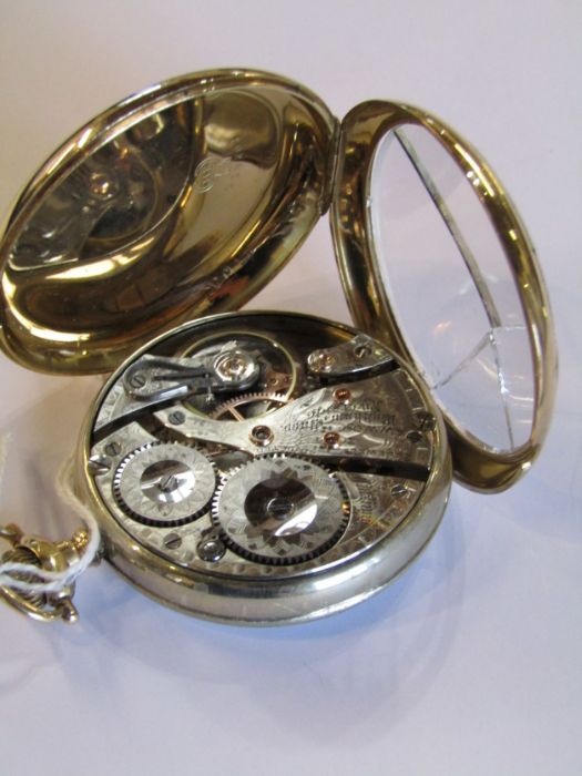 AMENDED DESCRIPTION 14ct gold Waltham  Mass. Riverside maximus pocket watch, with broken crystal/ - Image 4 of 4