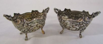 Pair of Victorian ornate silver salts Sheffield 1890 weight 3.46 ozt