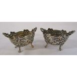 Pair of Victorian ornate silver salts Sheffield 1890 weight 3.46 ozt