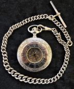 Woodford silver (stamped 925) half hunter pocket watch with silver chain (chain weight 1.4ozt)