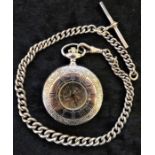 Woodford silver (stamped 925) half hunter pocket watch with silver chain (chain weight 1.4ozt)